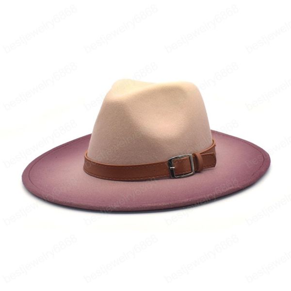 

new fedora hat women large brim autumn winter wool panama bowler hat gradient color jazz cap men wholesale, Blue;gray