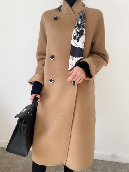 

women's wool & blends coat winter fashion long 100%, Black