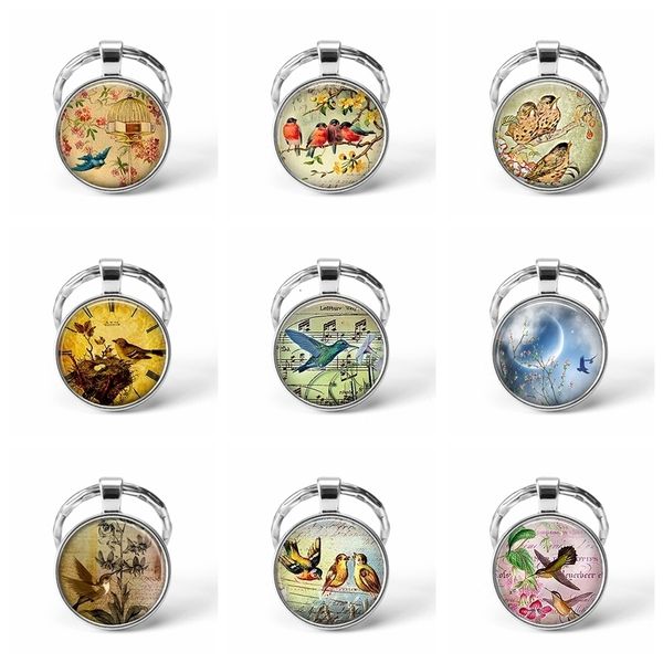 

robin redbreast keychain friendship keyring cabochon glass gift friendship gift bird jewelery robin keychain key chain key fob, Slivery;golden