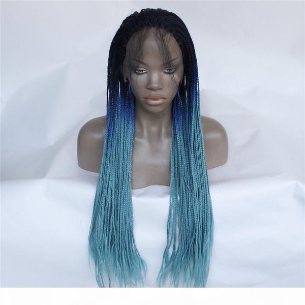 

african american full box braided ombre synthetic lace front wig red box braid, Black