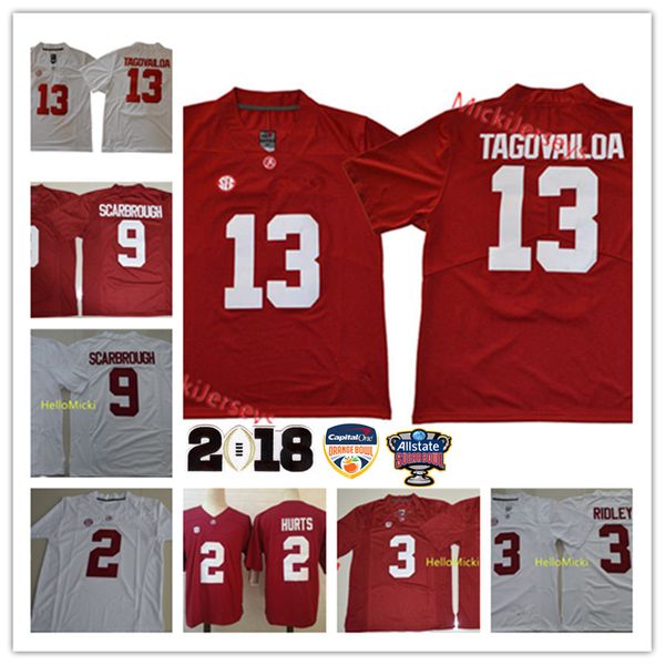 

mens ncaa alabama crimson tide jalen hurt football jersey#3 calvin ridley #2 jalen hurts #9 bo scarbrough #13 tua tagovailoa alabama jersey, Black
