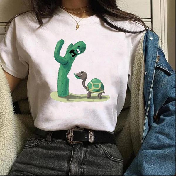 

women cactus funny cartoon plant fashion short sleeve tees graphic female ladies womens lady t shirt t shirt t shirts, White