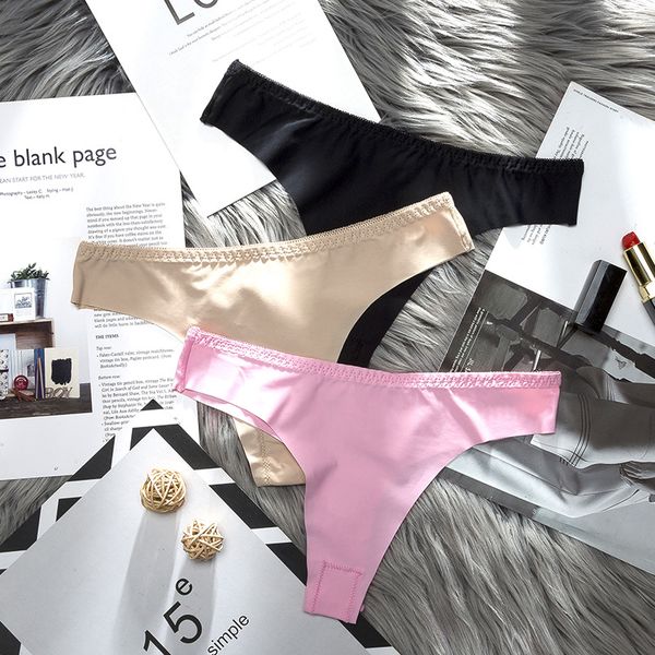 

talk to us if you need drop shipping supplier womens one piece ice silk traceless solid color womens briefs, Black;pink