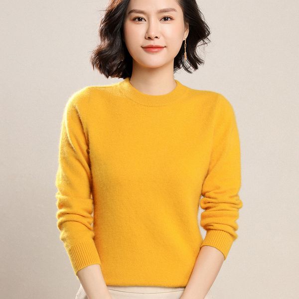 

2021 new women's winter sweaters vison cashmere high-neck sweater fluffy raccoon hari solid-knit pullovers cozy dgng, White;black
