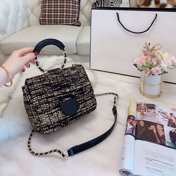 

2020 fashion luxury classic women's woven leather chain crossbody bag diamond check shoulder handbag ing, Black