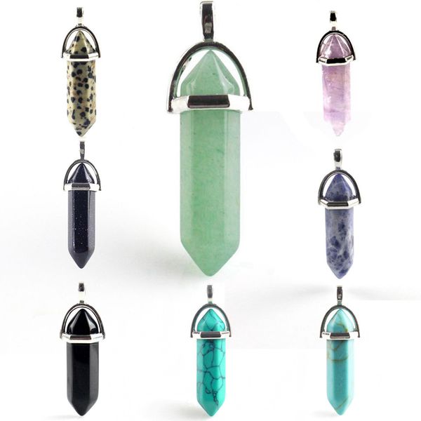 

2021 valentine's day factory direct cross-border foreign trade explosion natural stone six prism pointed pendant retro pendant wholesal, Black