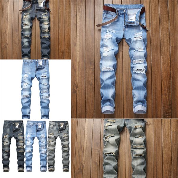 

woh90 jeans biker jeans true religious man hole hop design fashion jeans for men hip men strech pleated, Black