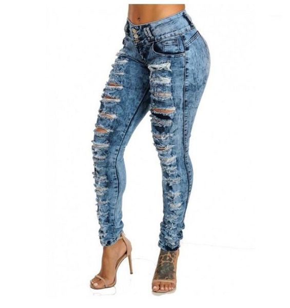 

2020 new ripped jeans woman high waist push up skinny jeans ladies spring summer denim pant women trousers plus size1, Blue