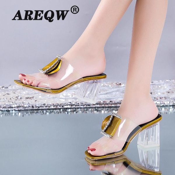 

slippers crystal clear transparent female shoes high heels comfortable summer women woman fashion cool mules slides, Black
