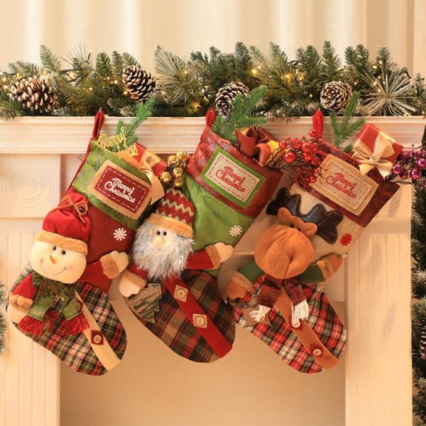 

christmas decorations gift bag knitted yarn candy stockings socks snowman santa elk bear fireplace xmas tree decoration gifts