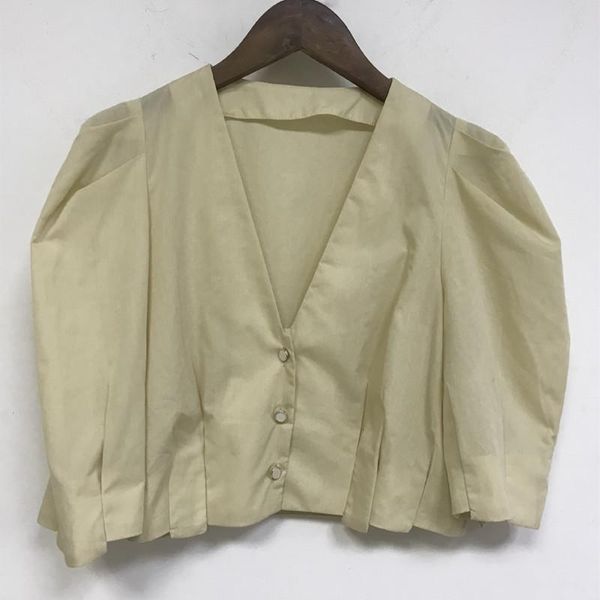 

women short blouse summer single breasted puff sleeve v-neck wild shirts &cardigans female kg-1120, White