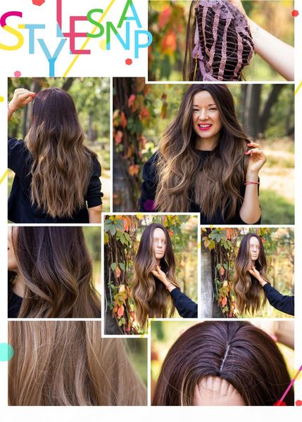 

25 wangmurongn long wavy womens wig natural part side hair ombre synthetic wigs heat resistant for women, Black