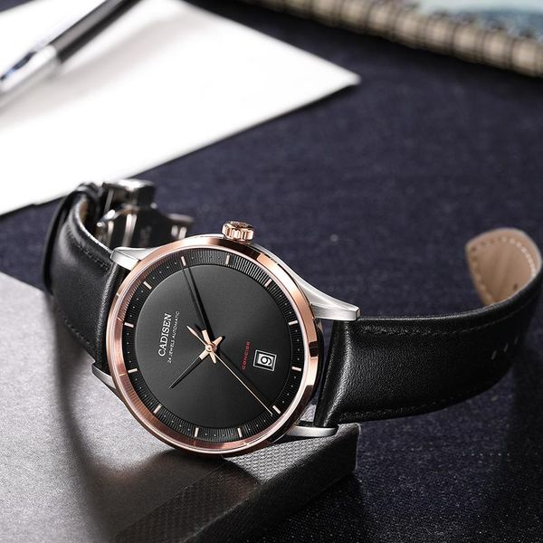 

cadisen men matic mechanical business watches sapphire crystal japan nh35a movement clock genuine leather wristwatch wmtfek, Silver