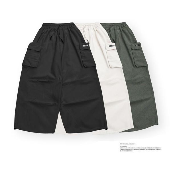 

men's pants loose style pocket overalls japanese trendy brand casual retro nine-point low crotch baggy, Black