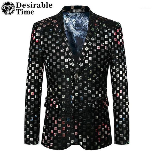 

desirable time brand colorful plaid blazer slim fit fashion stage costumes for singers mens prom party blazer jacket dt1251, White;black