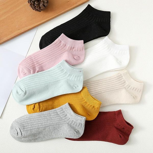 

7 pairs candy color cotton women boat socks woman funny low cut ankle sock dropship school girl sox white grey black yellow pink1, Black;white