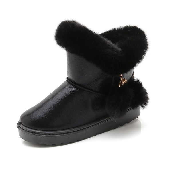 

boots 2021 children' snow girls fur cotton princess, Black;grey