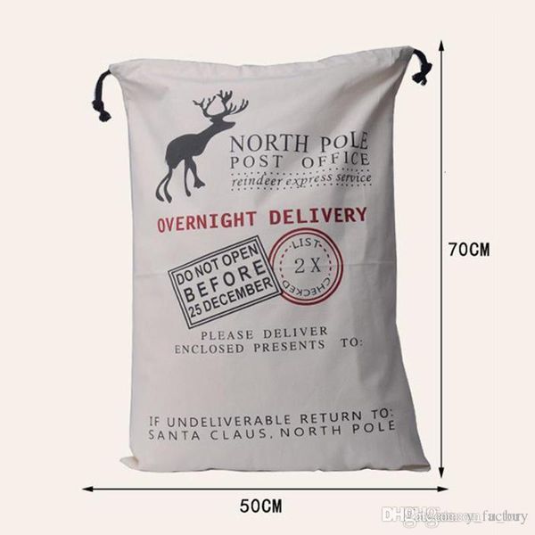 

christmas gift large organic heavy canvas drawstring bag with reindeers santa claus sack bags for kids