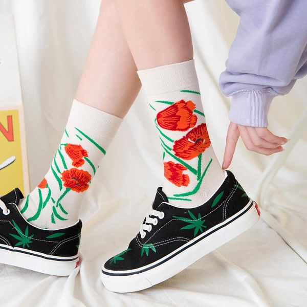 

autumn winter new fashion colorful personality short funny socks tube cotton women men socks flower happy creative socks female wmtoda, Black
