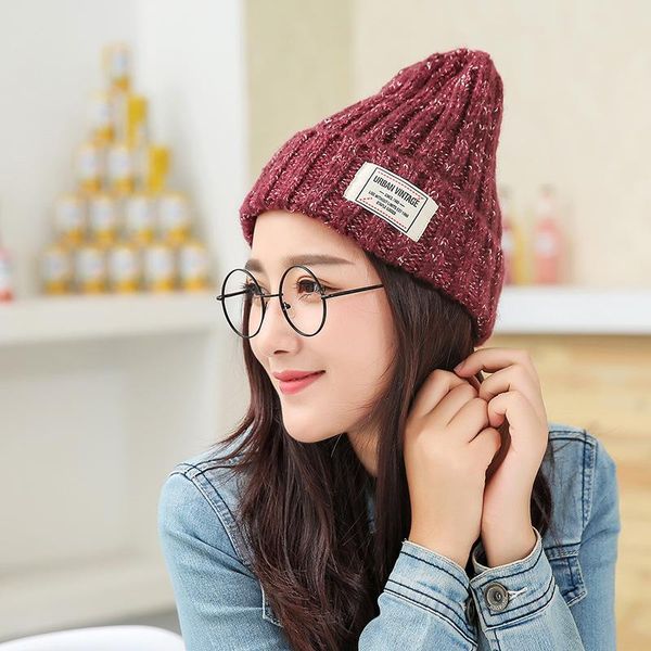 

beanie/skull caps winter hat warm knitting women girls solid candy color beanie soft cotton knitted kpop style woman cap, Blue;gray