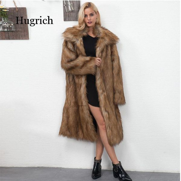 

women's fur & faux fashion square collar long style like coat thickened sleeve windbreaker for women in autumn / winter 2021, Black