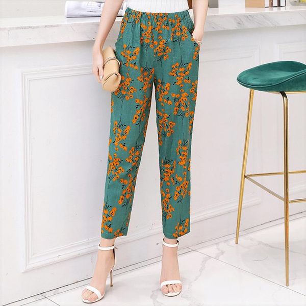 

summer 2021 women pants korean cotton linen elastic waist plaid pants casual straight high waist trousers plus size xl 5xl, Black;white