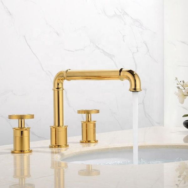 

bathroom sink faucets industrial style gold/black brass faucet copper three holes two handles basin mixer cold water handmade