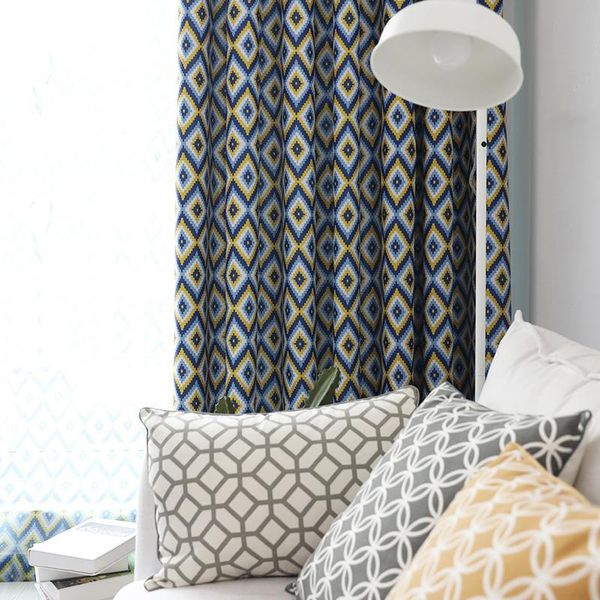 

new cafe nordic style printed plaid curtains for living room fashion roman fabric tulle for bedroom curtain