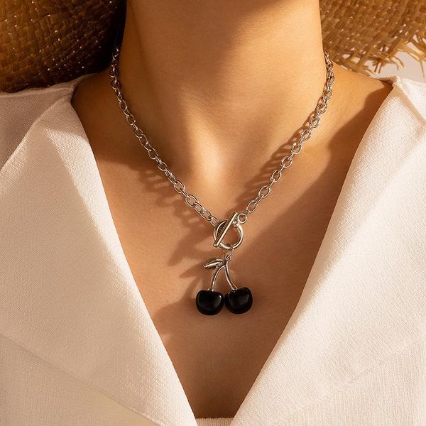 

brling new 2020 fashion ins vintage chain pendant choker black cherry girl alloy necklace for women girls gifts party, Golden;silver