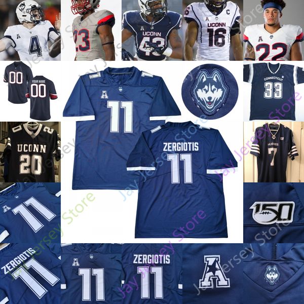 

uconn huskies connecticut football jersey ncaa college jack zergiotis steven krajewski kevin mensah cameron ross lwal uguak david pindell, Black;red