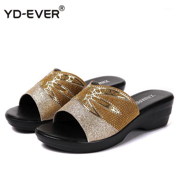 

slippers women slipper's ladies summer shoes wedges heels fashion rhinestone plus size1, Black