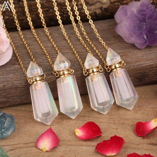 

titanium ab rainbow white quartz delicate perfume bottle point pendant jewelry women natural crystal diffuser gold necklace, Silver