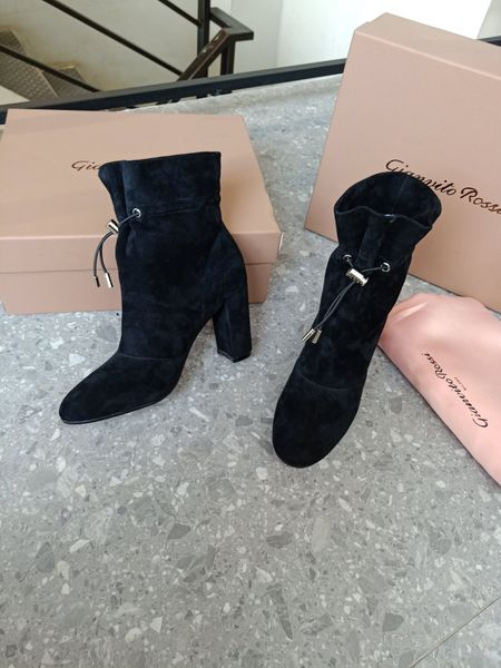 

designer womens boots luxury black suede elastic cord round head high heel boots h