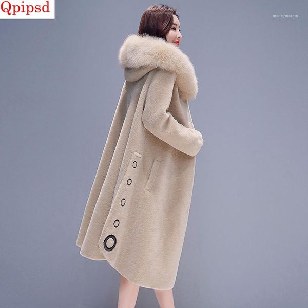 

winter loose womens jackets 2019 new fur sheep shearing coat womens big fur collar hooded thicken warm jacket female wool coats1, Black