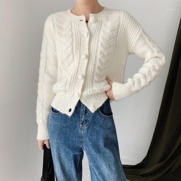 

women sweater 2020 autumn and winter new black wool knitted sweater short half high neck cardigan women1, White