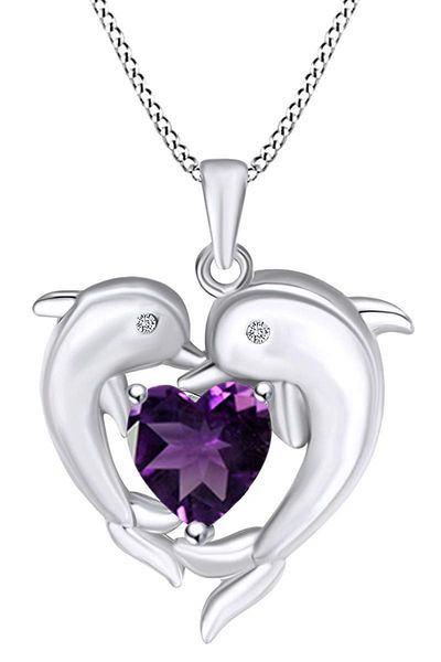 

double dophin'pendant heart necklace in white gold 14k on sterling silver b7yl