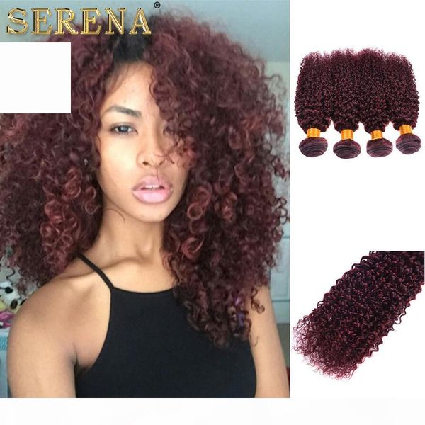 

red wine hair weave 99j burgundy peruvian kinky curly human hair bundles kinky curly virgin hair extensions double wefts 10-30'' s, Black