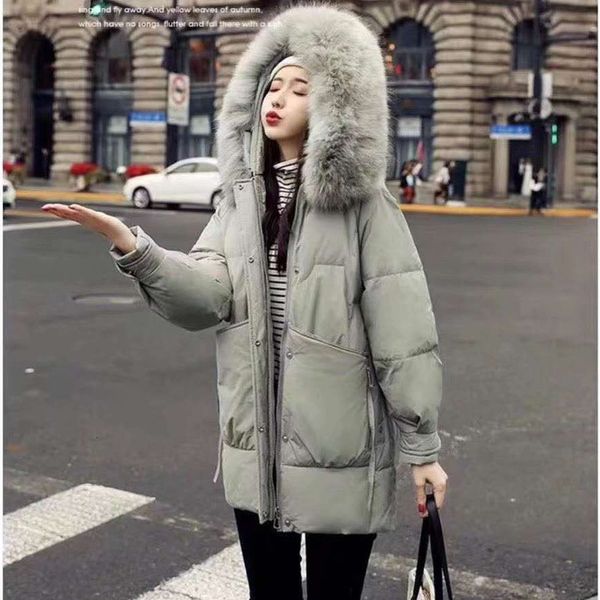 

women's winter new mid long down ins super fire student coat large size fat loose cotton padded jacket fashion, Black