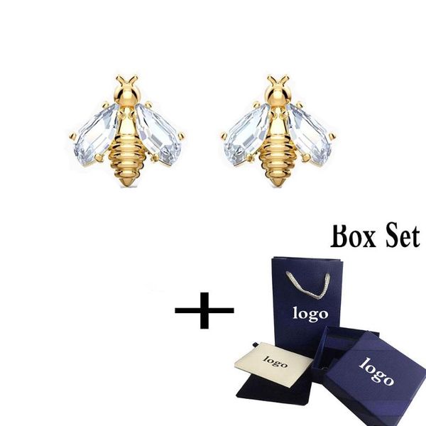 

swa fashion eternal flower bee pierced earrings. vivid and lively shiny bee shape female elegant romantic gift, Golden;silver