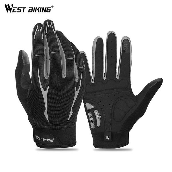 

west biking cycling gloves touch screen gel bicycle gloves outdoor sports windproof mtb road bike full finger gloves wmtkus, Black