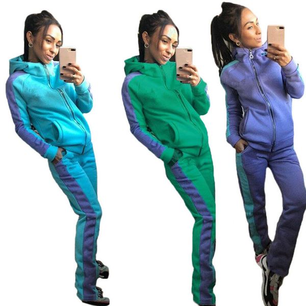 

women jogger suit long sleeve fleece tracksuits hood jacket+pants two piece set fall winter clothing plus size thicker sweatsuits 4229, Gray