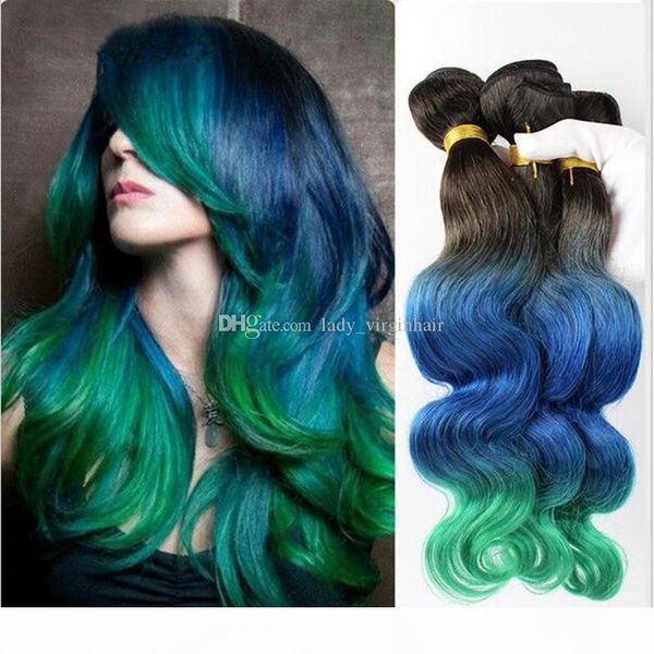 

teal ombre hair extentions 8a grade brazilian ombre hair 1b blue green three tone ombre body wave human hair weave bundles 3pcs lot, Black