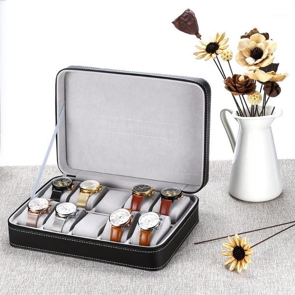 

watch boxes & cases 2021 special for travel sport protect 10 grids pu leather wristwatch box casezipper jewelry storage bag box1, Black;blue