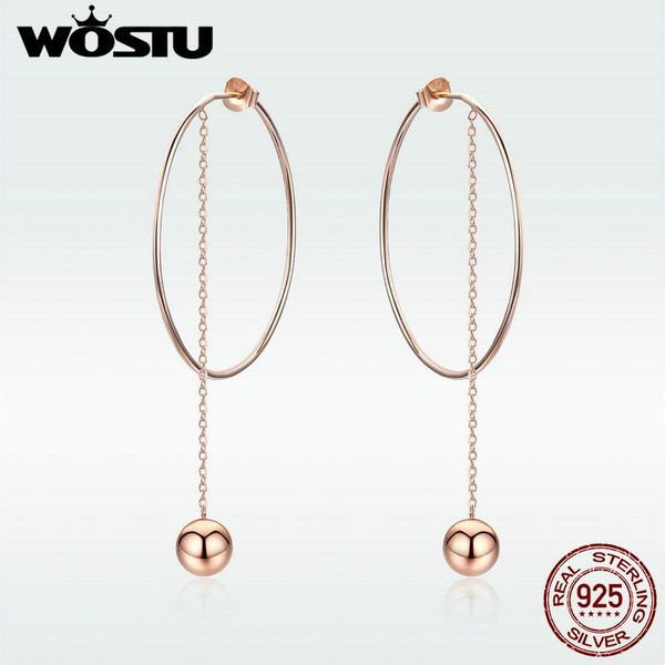 

dangle & chandelier wostu 2021 minimalist style 925 sterling silver elf ball rose gold drop earrings for women big wedding jewelry bke569