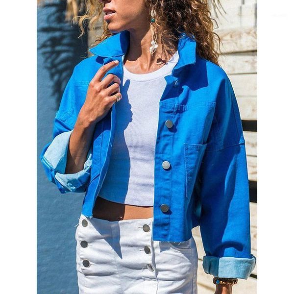 

women autumn slim long sleeve plus size s-5xl denim jackets casual buttons streetwear solid pockets outwear sj4508u1, Black;brown