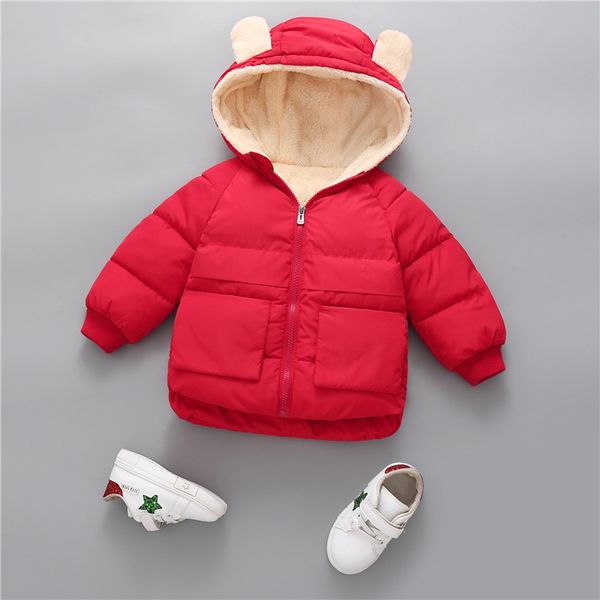 

children's down cotton padded jacket baby winter red plush coat, Blue;gray