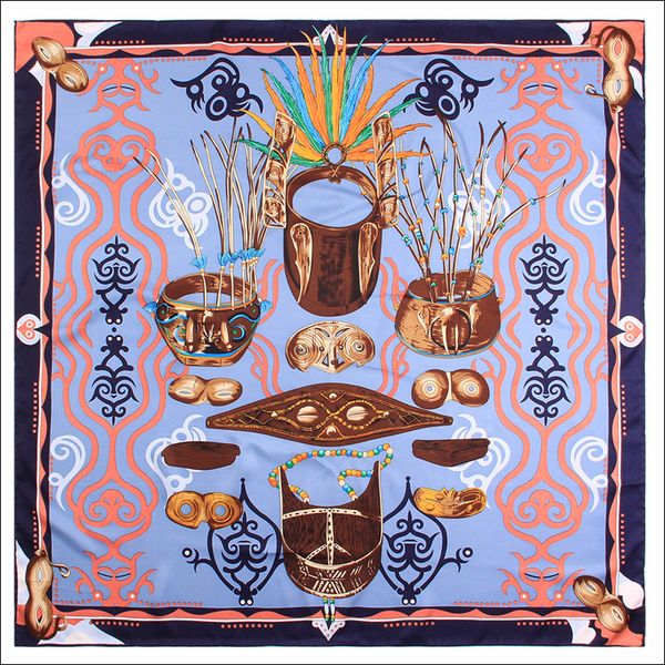 

silk edge scarf 90*90 square shawl double-sided hand rolled edge wrap for women lady ing, Blue;gray