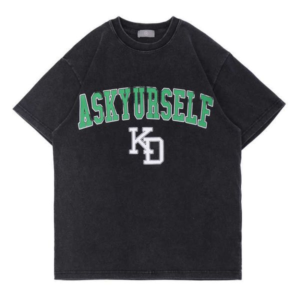 

men's t-shirts 2021 summer new fashion high street ask printed men's loose cotton washed used short sleeve t-shirt, White;black