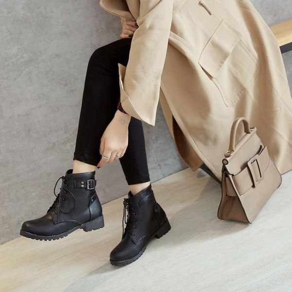 

big size martin boots martin boots women shoes for women ladies shoes woman winter cross strap buckle, Black