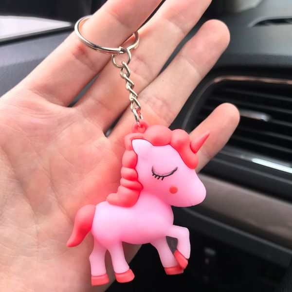 

softrubber unicorn keychain cartoon stereo bag car pcv key pendant gift, Silver